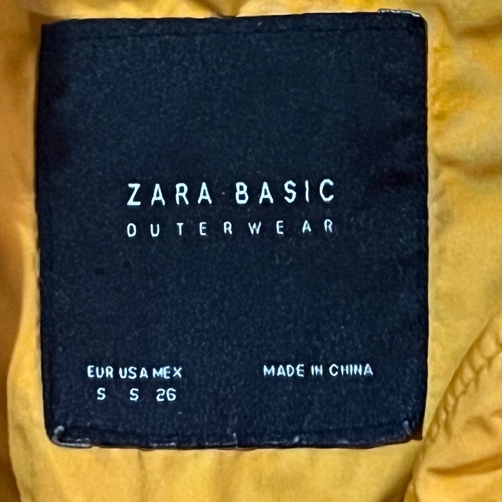 Zara Basic Puffer Jacket Coat Mustard Yellow Faux… - image 4